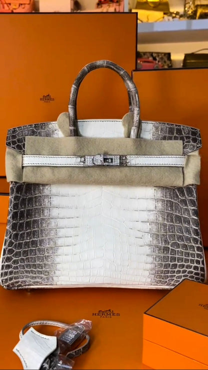 BIRKIN 25 HIMALAYA NILOTICUS CROCODILE 18K WHITE GOLD AND DIAMOND ENCRUSTED HARDWARE