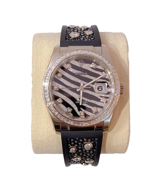 DATEJUST 36 OYSTER PERPETUAL DATEJUST ZEBRA 116189BBR 18K WHITE GOLD