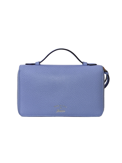 BLUE LEATHER DOUBLE ZIP ORGANIZER CLUTCH