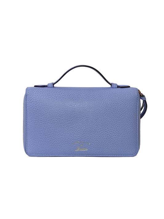 BLUE LEATHER DOUBLE ZIP ORGANIZER CLUTCH