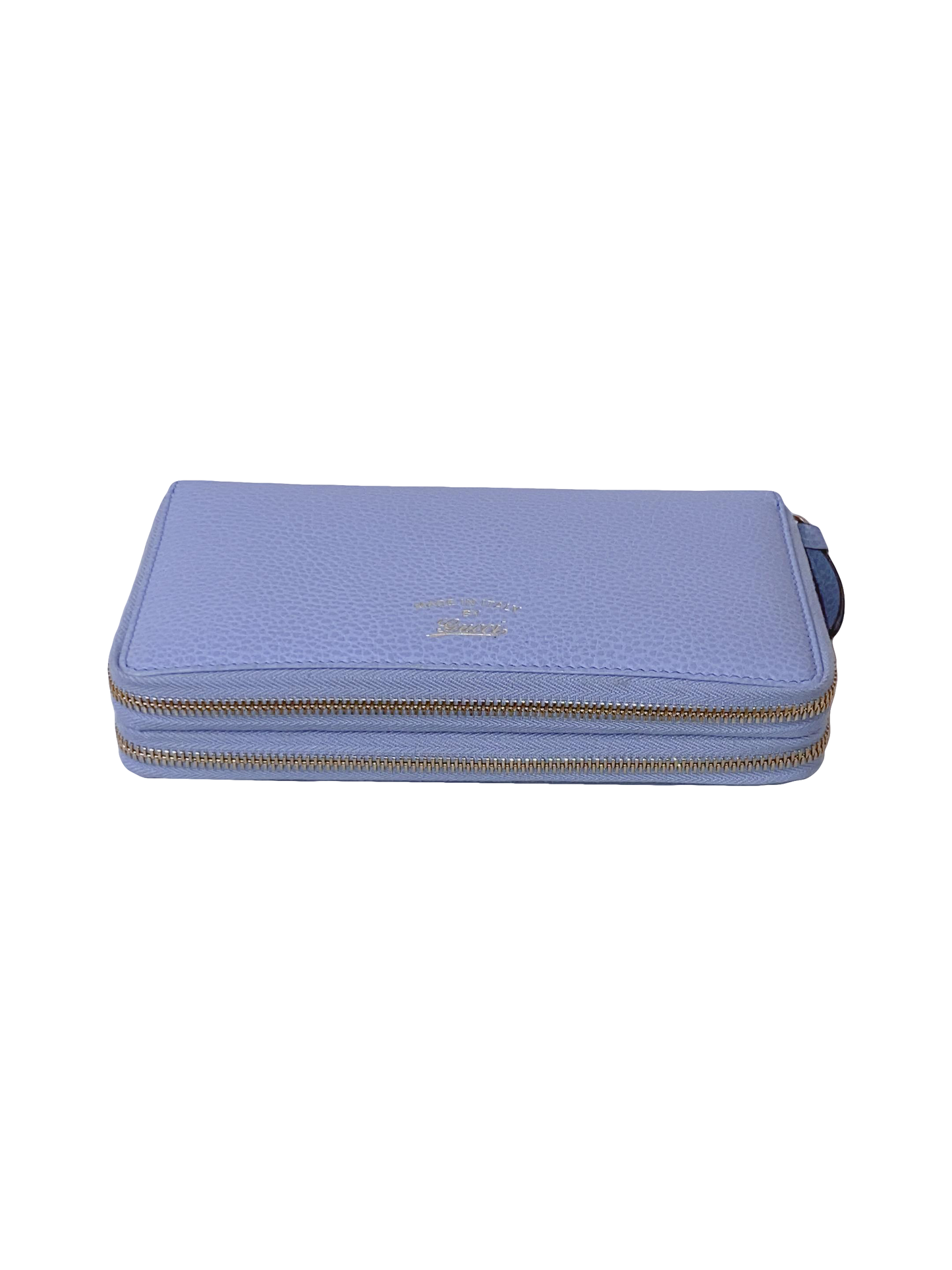 BLUE LEATHER DOUBLE ZIP ORGANIZER CLUTCH