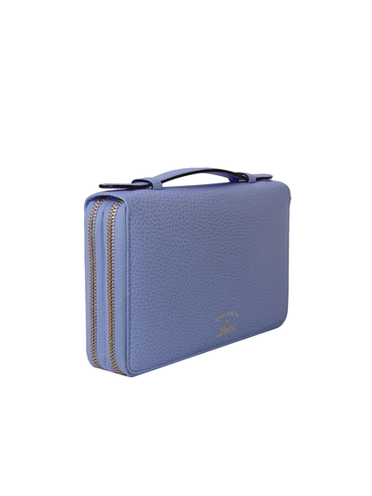 BLUE LEATHER DOUBLE ZIP ORGANIZER CLUTCH