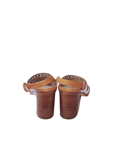 WHITE/BROWN LEATHER ROMY SANDALS 38