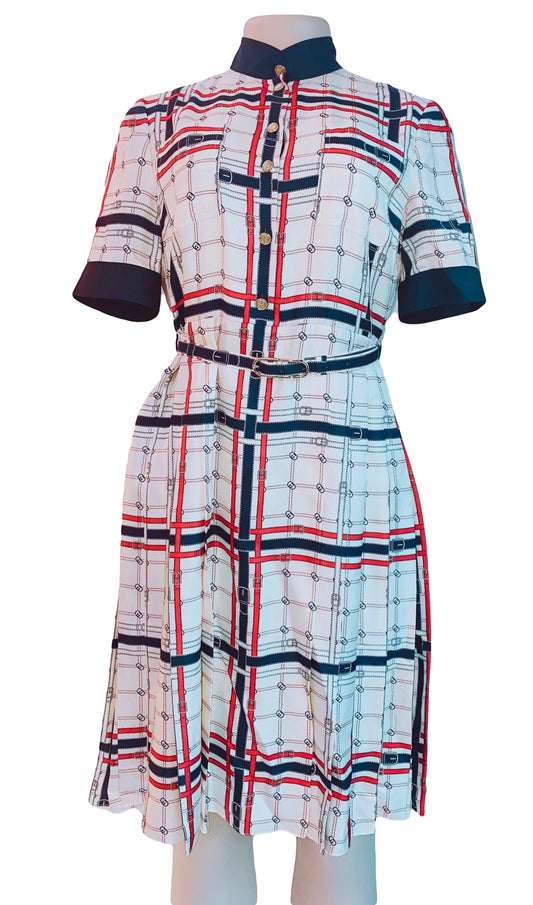 IVORY GG BELT PRINT SILK TWILL DRESS