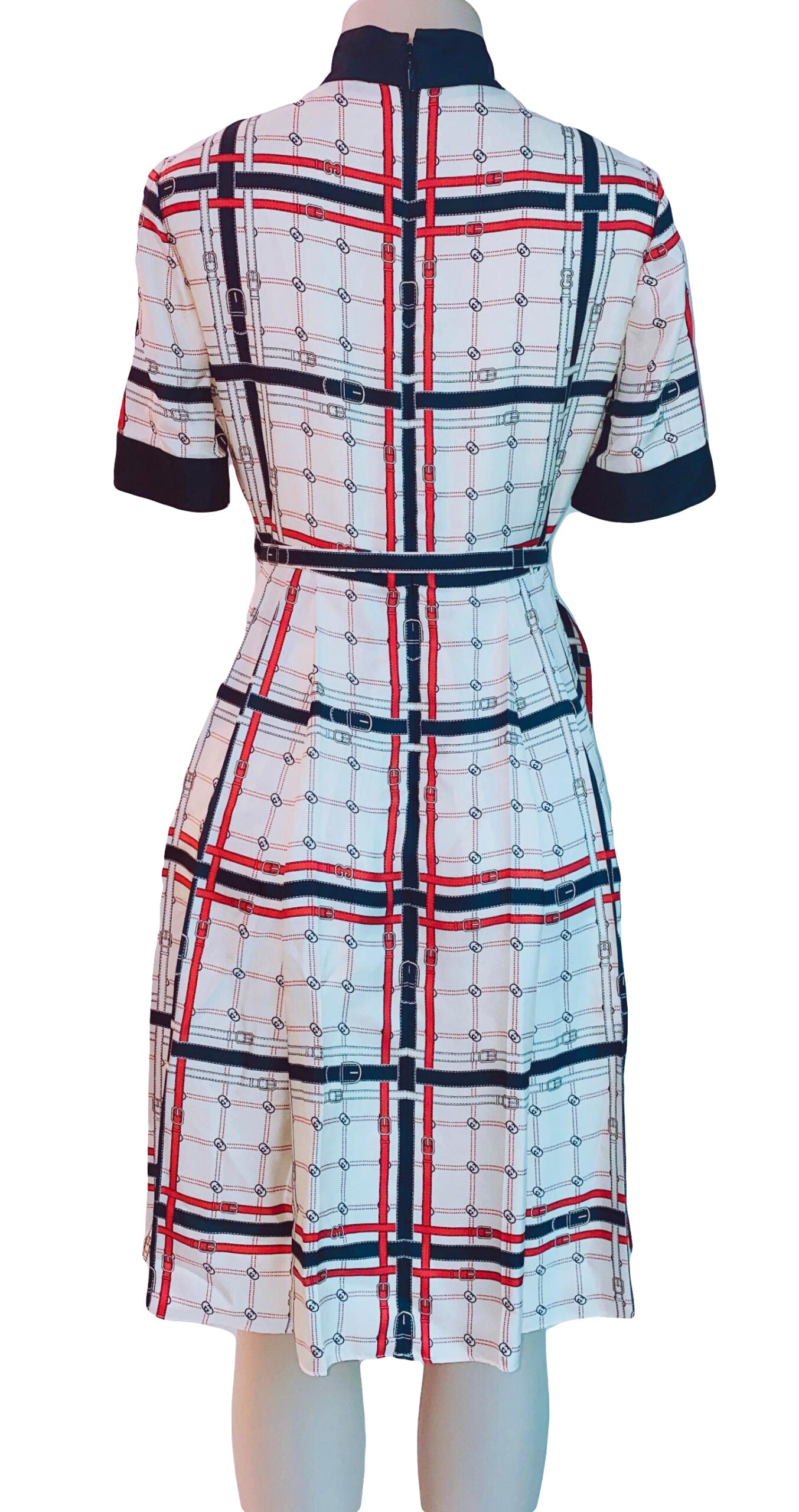 IVORY GG BELT PRINT SILK TWILL DRESS