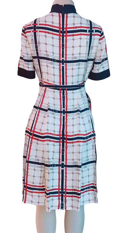 IVORY GG BELT PRINT SILK TWILL DRESS