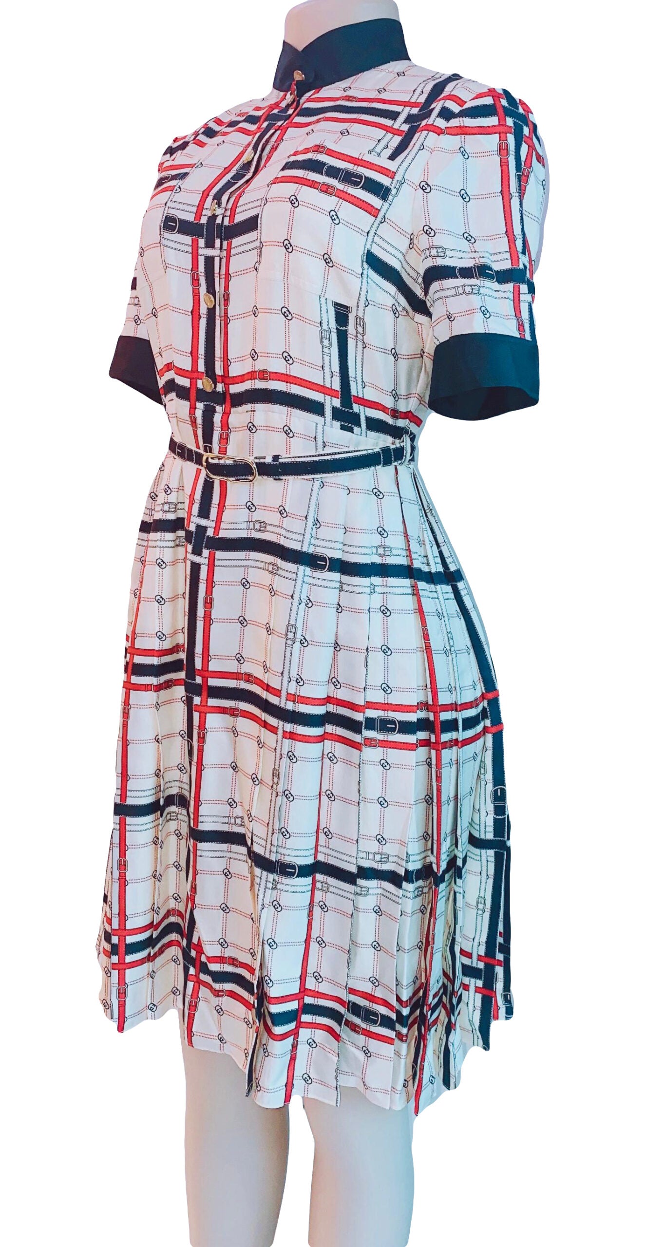 IVORY GG BELT PRINT SILK TWILL DRESS