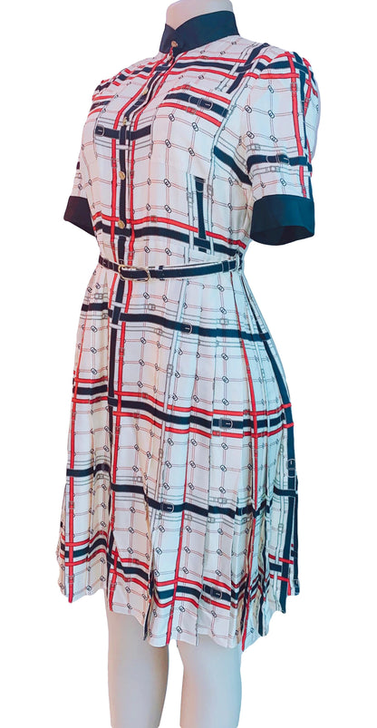 IVORY GG BELT PRINT SILK TWILL DRESS