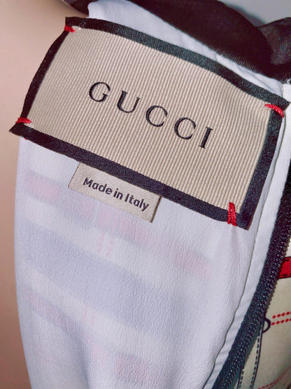 IVORY GG BELT PRINT SILK TWILL DRESS