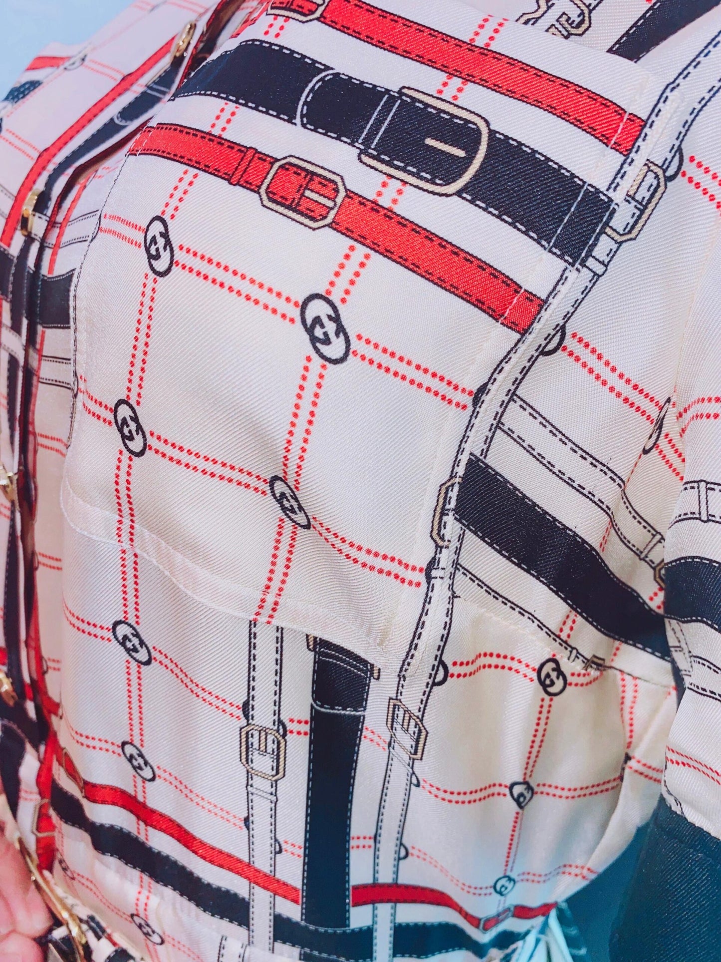 IVORY GG BELT PRINT SILK TWILL DRESS