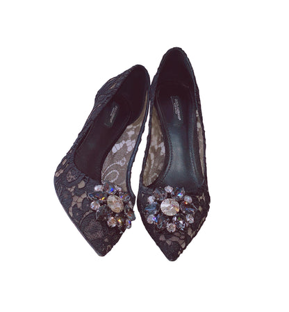 BLACK BELLUCCI CRYSTAL LACE PUMPS 39.5