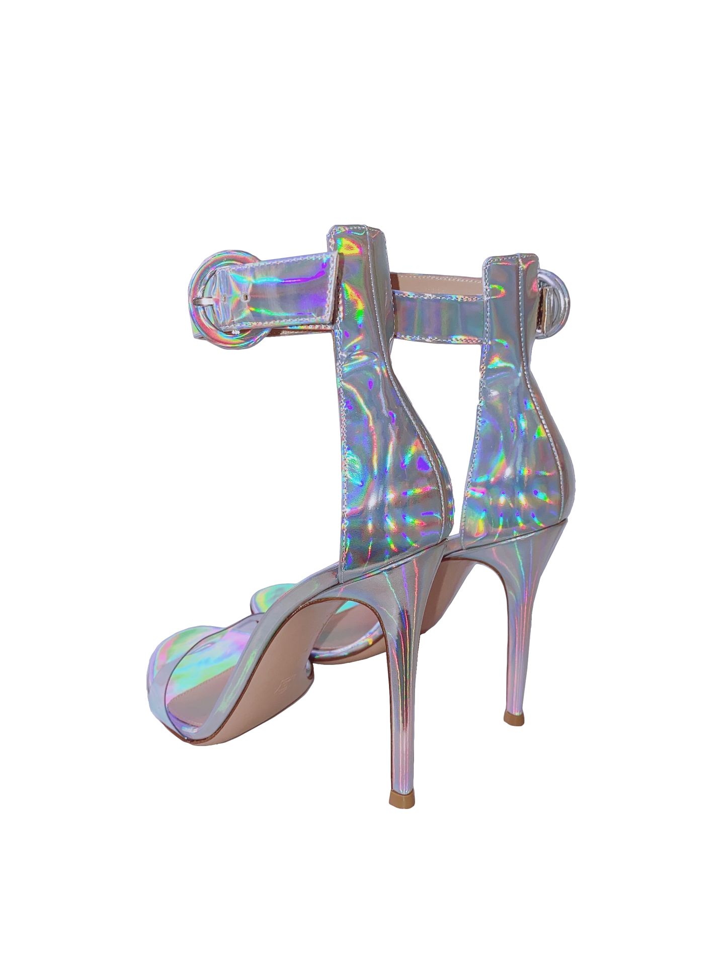 SILVER METALLIC ANKLE STRAP HEELS  40