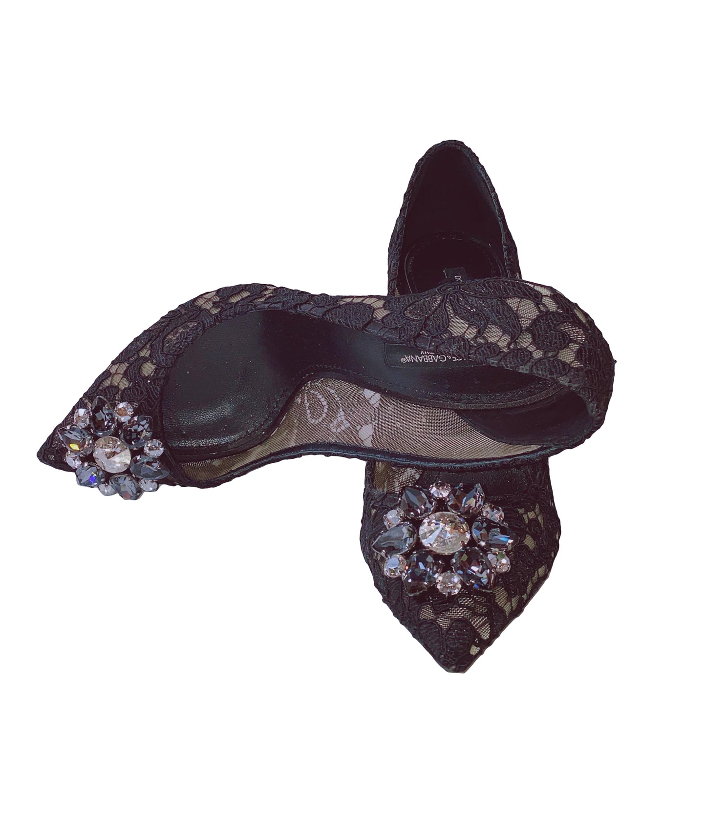 BLACK BELLUCCI CRYSTAL LACE PUMPS 39.5