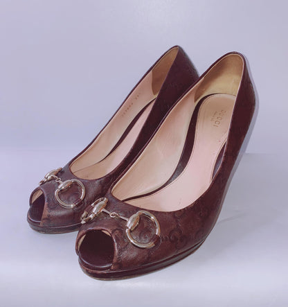 BROWN GUCCISSIMA LEATHER NEW HOLLYWOOD PUMPS 37