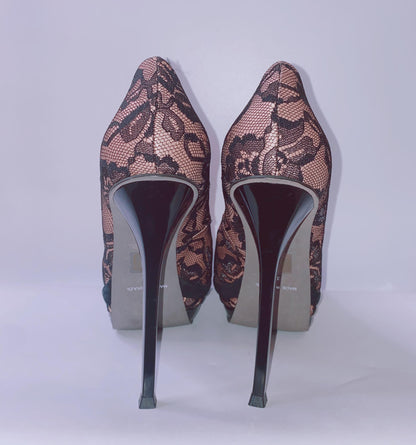 BLACK/PINK LACE LOOK HIGH HEELS