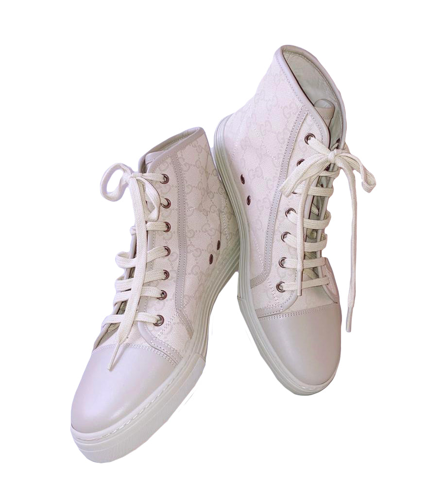 OFF WHITE GG CANVAS AND LEATHER LACEUP HIGH TOP SNEAKERS 41