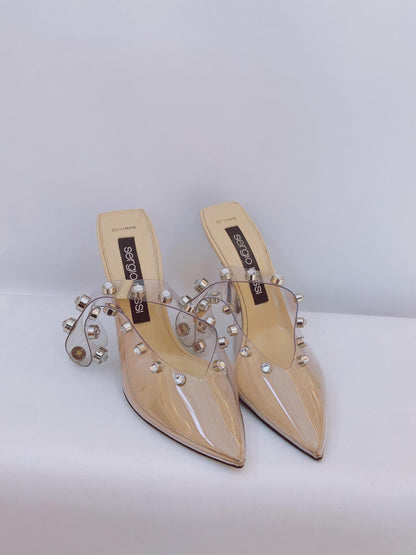 PVC CRYSTAL EMBELLISED SLING BACK SANDALS 40.5