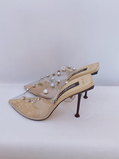 PVC CRYSTAL EMBELLISED SLING BACK SANDALS 40.5