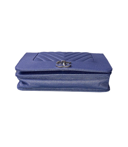 BLUE CAVIAR CHEVRON LEATHER VINTAGE MADEMOISELLE WALLET ON CHAIN