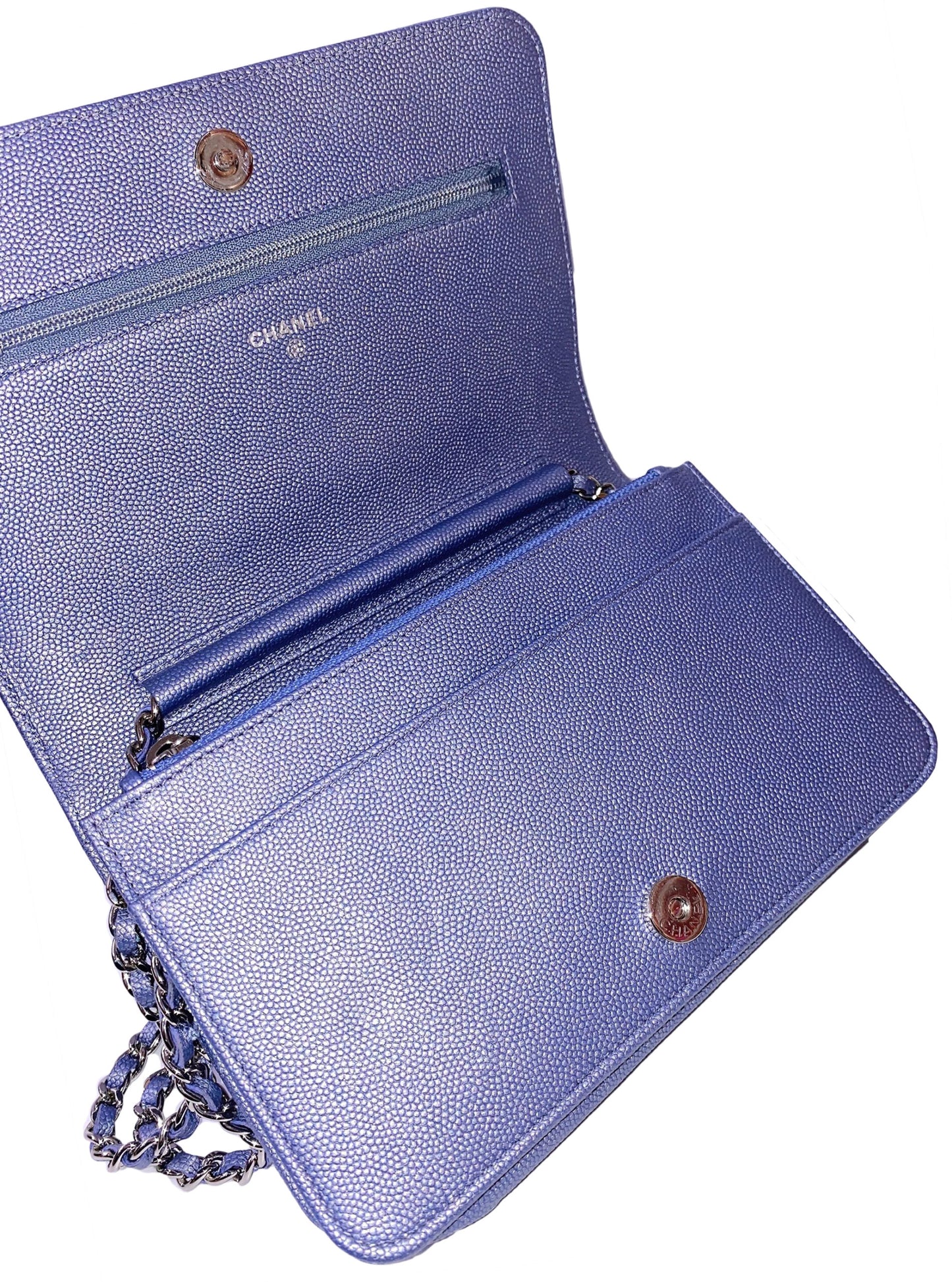 BLUE CAVIAR CHEVRON LEATHER VINTAGE MADEMOISELLE WALLET ON CHAIN
