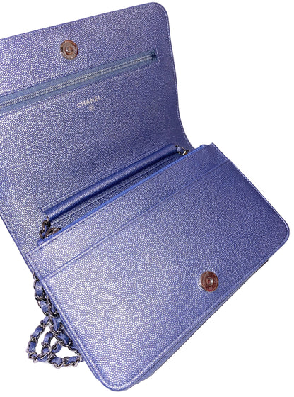 BLUE CAVIAR CHEVRON LEATHER VINTAGE MADEMOISELLE WALLET ON CHAIN