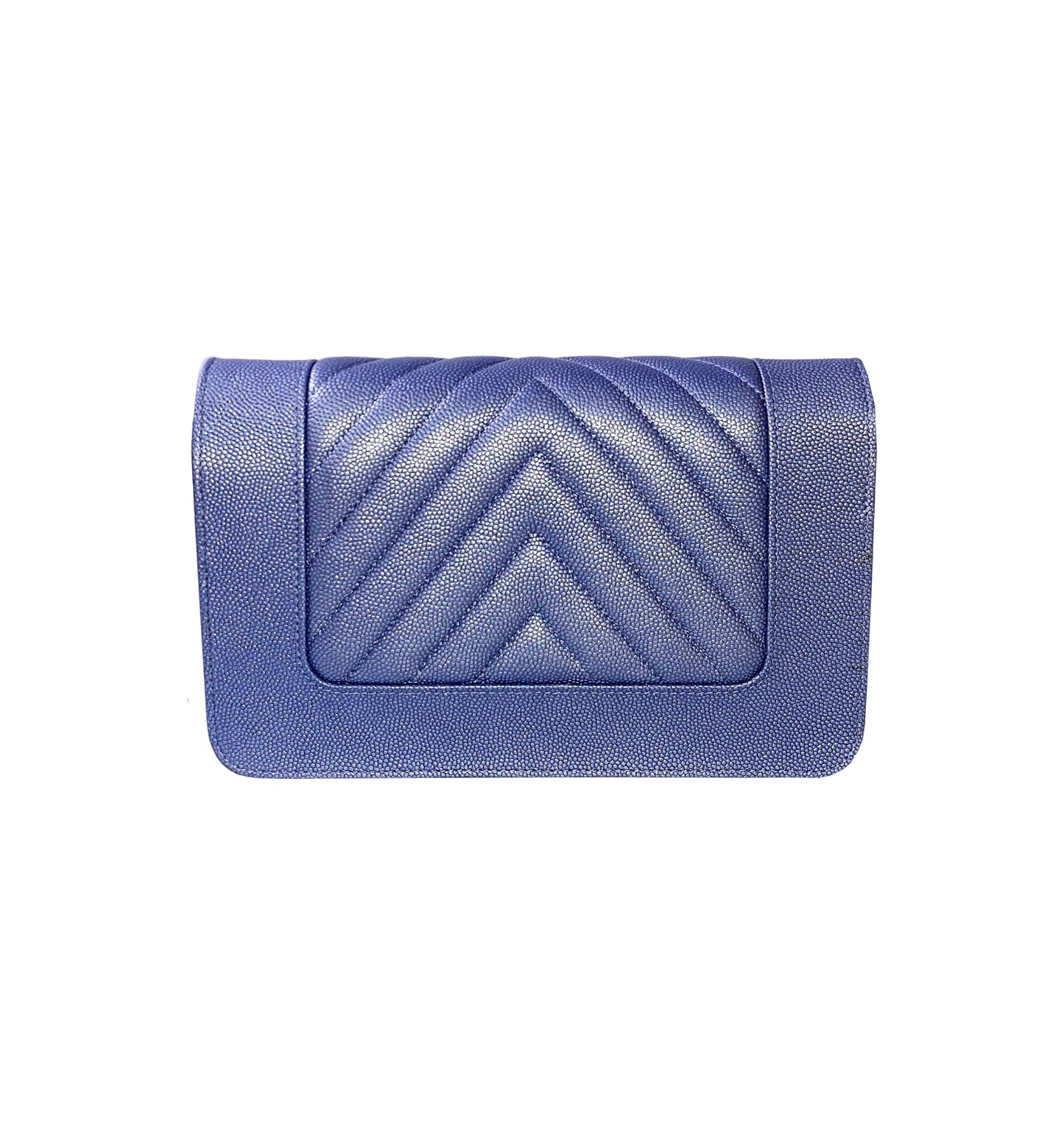 BLUE CAVIAR CHEVRON LEATHER VINTAGE MADEMOISELLE WALLET ON CHAIN