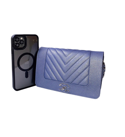 BLUE CAVIAR CHEVRON LEATHER VINTAGE MADEMOISELLE WALLET ON CHAIN
