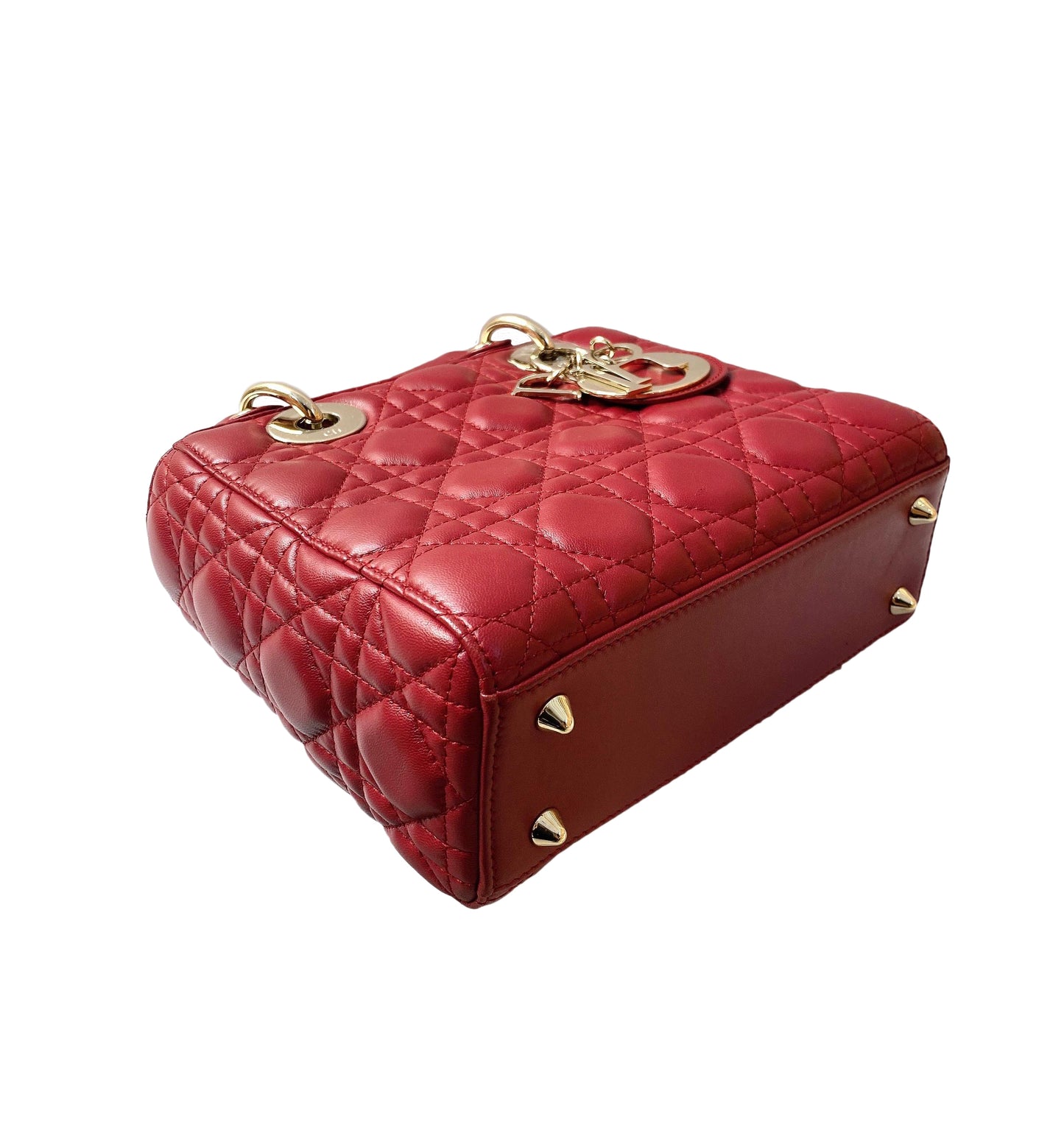 RED CANNAGE LEATHER SMALL LADY DIOR HANDBAG