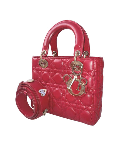 RED CANNAGE LEATHER SMALL LADY DIOR HANDBAG