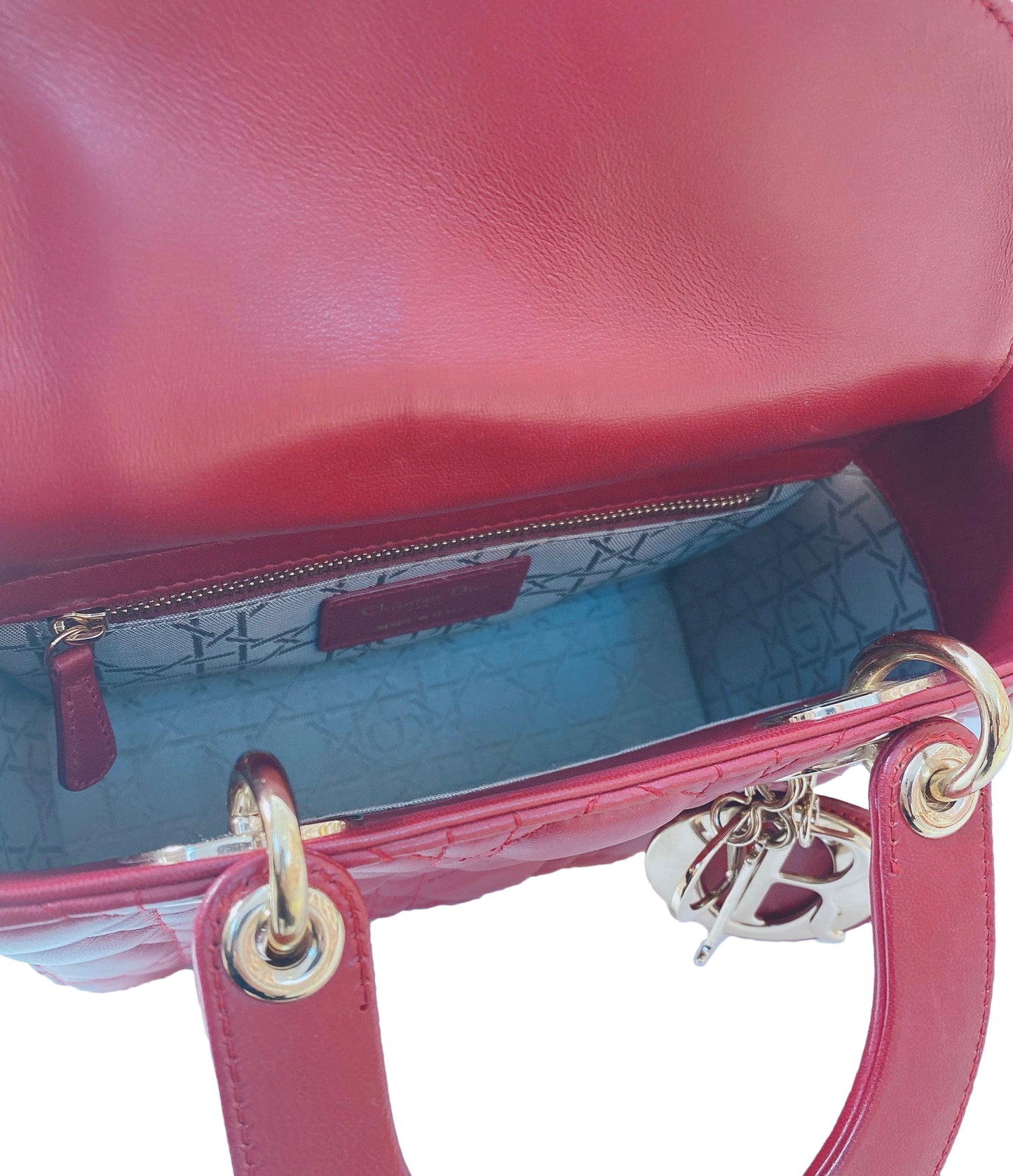 RED CANNAGE LEATHER SMALL LADY DIOR HANDBAG