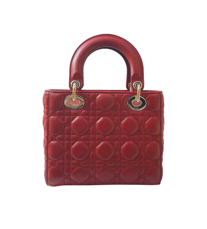 RED CANNAGE LEATHER SMALL LADY DIOR HANDBAG