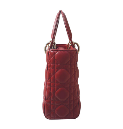 RED CANNAGE LEATHER SMALL LADY DIOR HANDBAG