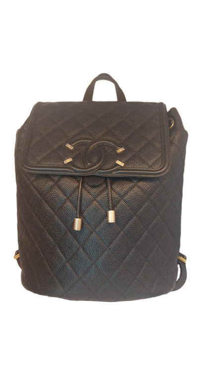 BLACK CAVIAR LEATHER  CC FILIGREE BACKPACK