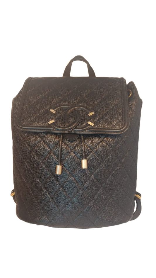 BLACK CAVIAR LEATHER  CC FILIGREE BACKPACK