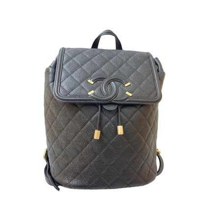 BLACK CAVIAR LEATHER  CC FILIGREE BACKPACK