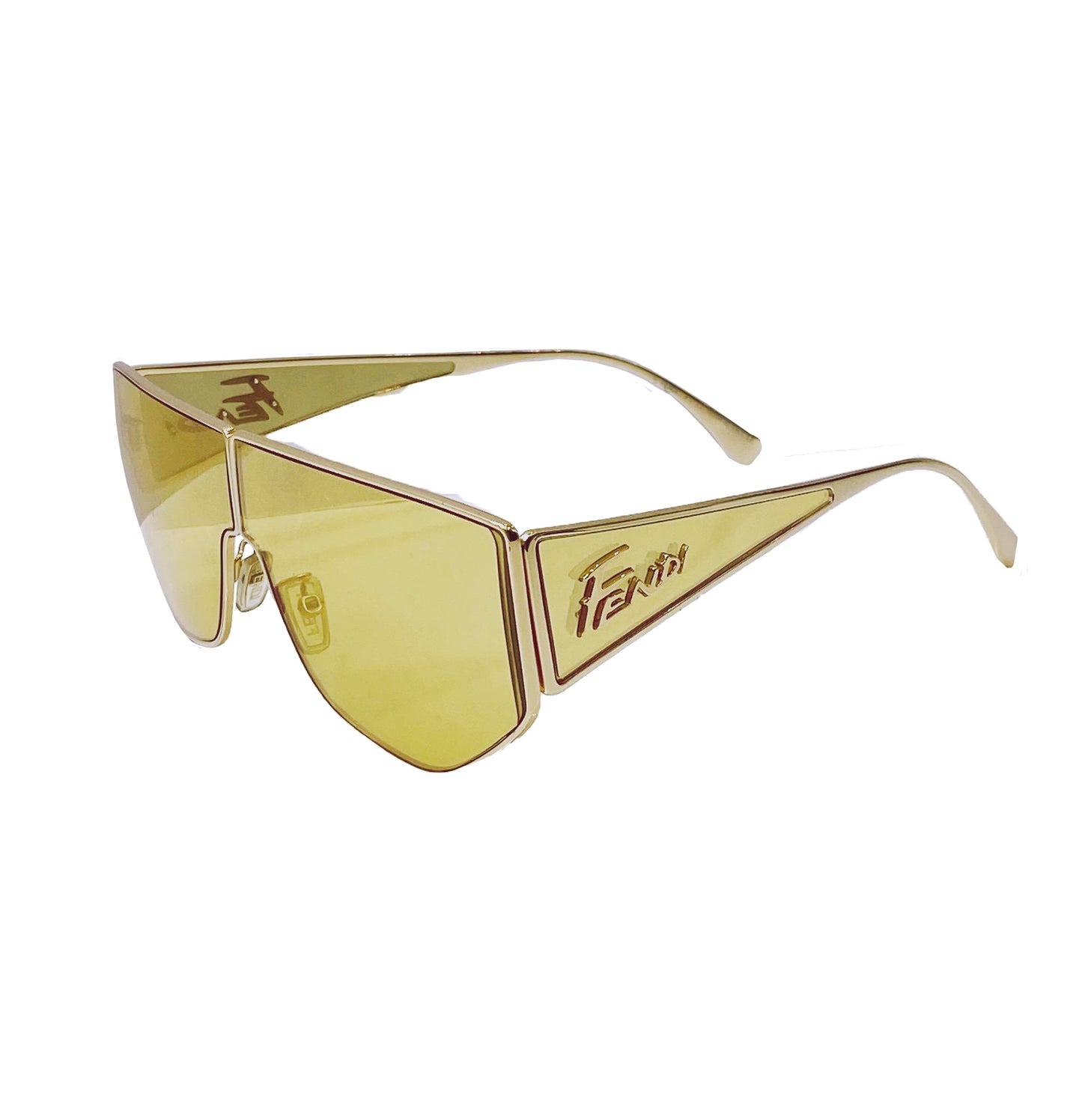 GRADIENT MIRROR MASK GOLD METAL FASHION SHOW SUNGLASSES