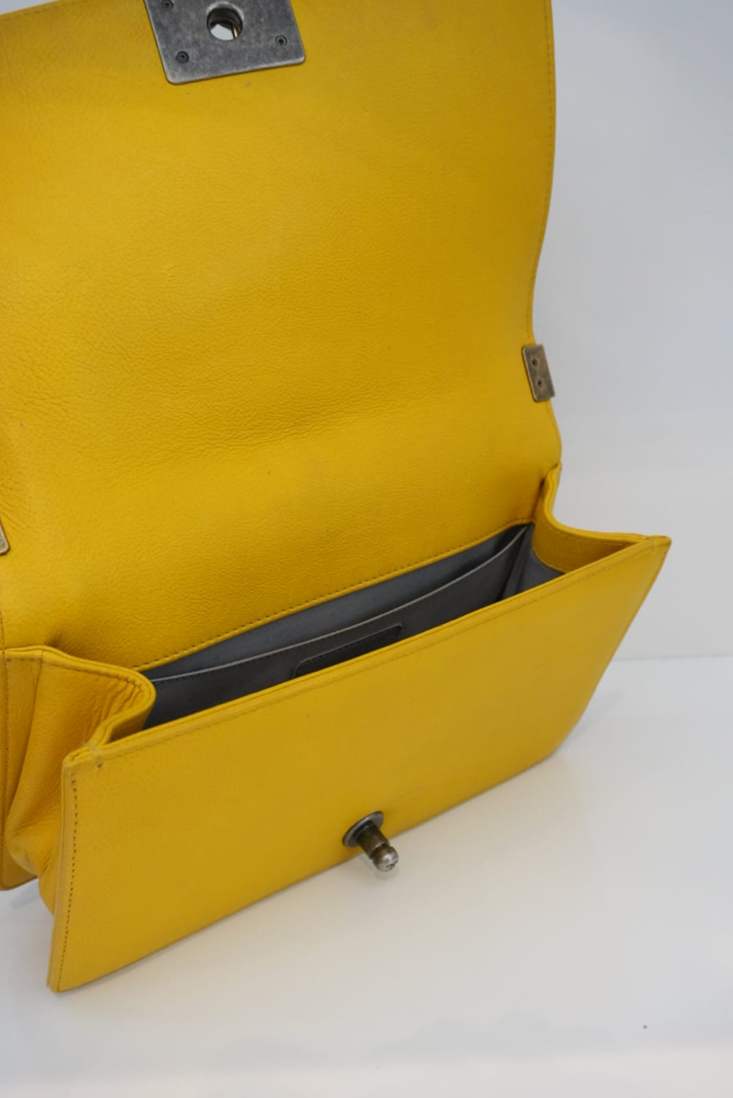 YELLOW GRAINED CALFSKIN LEATHER MEDIUM BOY BAG