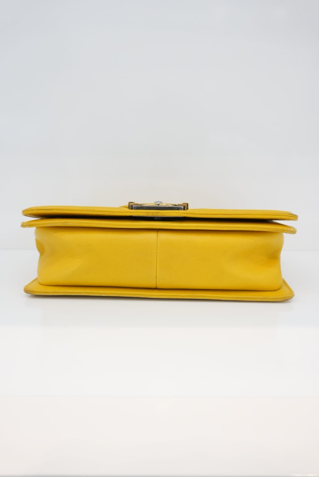 YELLOW GRAINED CALFSKIN LEATHER MEDIUM BOY BAG