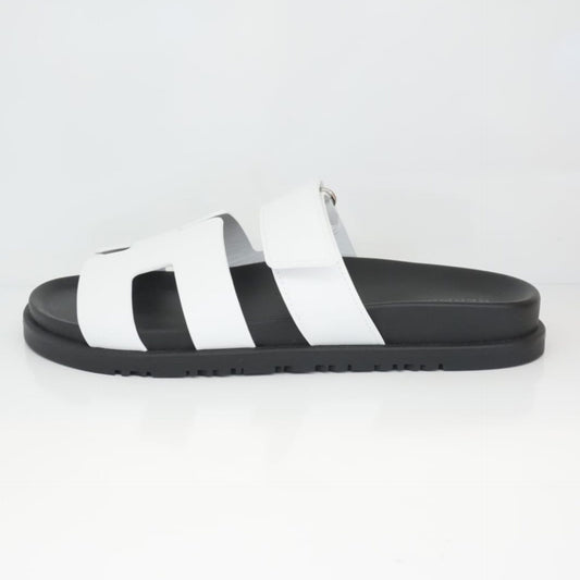 WHITE BLACK LEATHER CHYPRE SANDALS 38