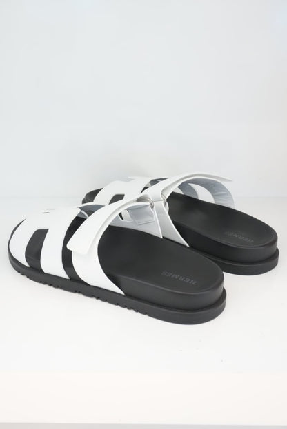 WHITE BLACK LEATHER CHYPRE SANDALS 38