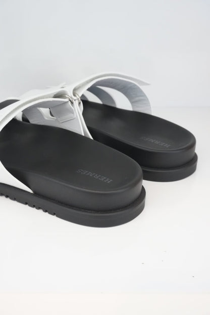 WHITE BLACK LEATHER CHYPRE SANDALS 38