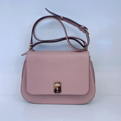 BLUSH PINK PEBBLED CALFSKIN JOYLOCK FLAP MESSENGER BAG