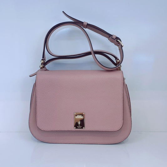 BLUSH PINK PEBBLED CALFSKIN JOYLOCK FLAP MESSENGER BAG