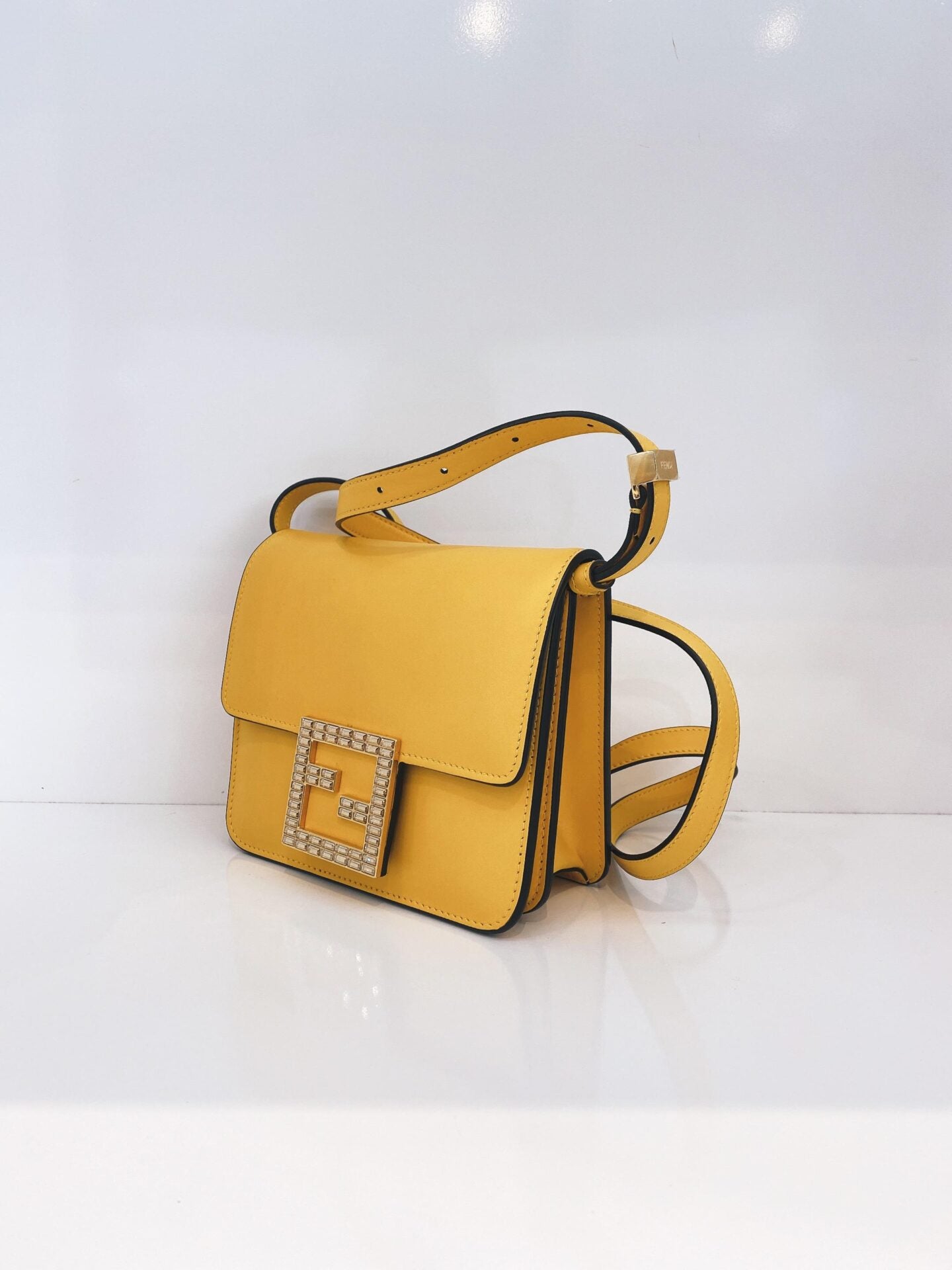 YELLOW LEATHER FAB WITH CRYSTAL DETAILS CROSSBODY BAG