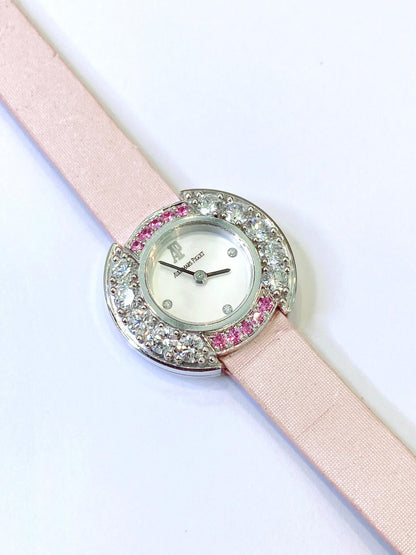 67366BC.Y.0065RA.01 VINTAGE QUARTZ WHITE GOLD DIAMOND AND PINK SAPPHIRE LADIES 21MM WATCH