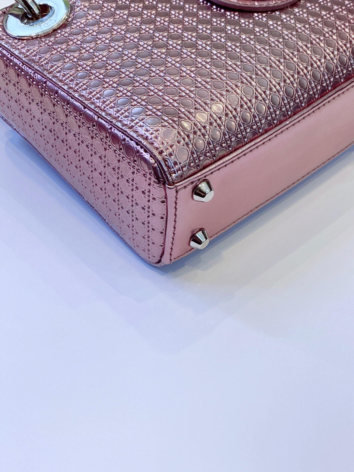 METALLIC PINK LEATHER MICRO LADY DIOR TOTE BAG