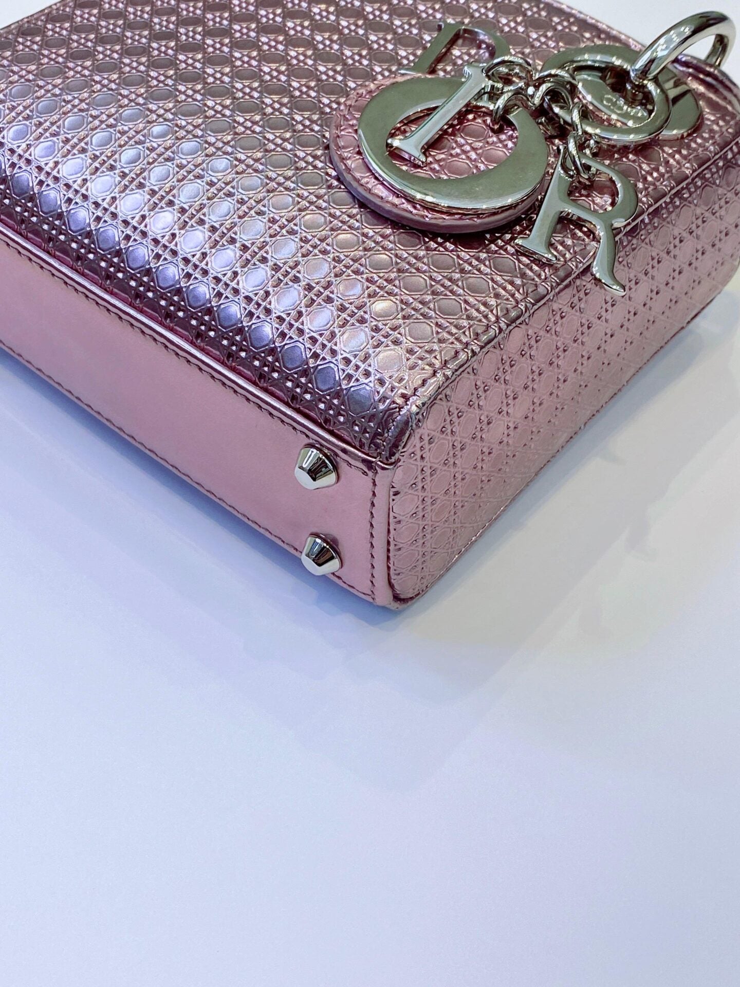 METALLIC PINK LEATHER MICRO LADY DIOR TOTE BAG