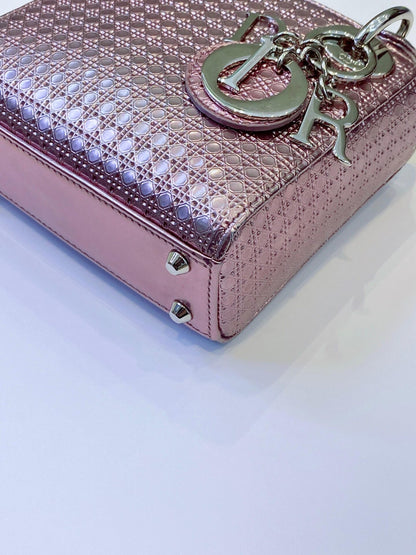 METALLIC PINK LEATHER MICRO LADY DIOR TOTE BAG