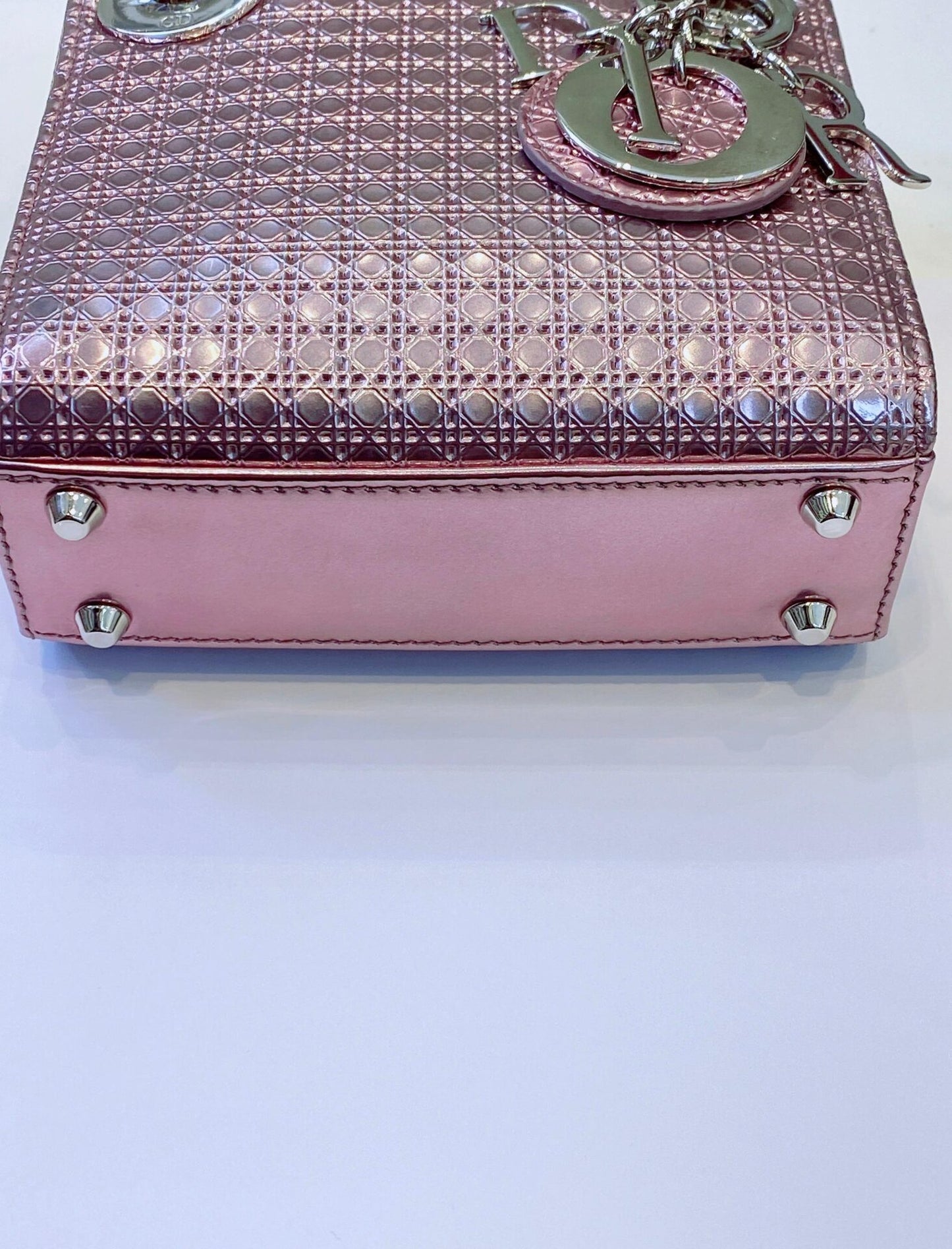 METALLIC PINK LEATHER MICRO LADY DIOR TOTE BAG