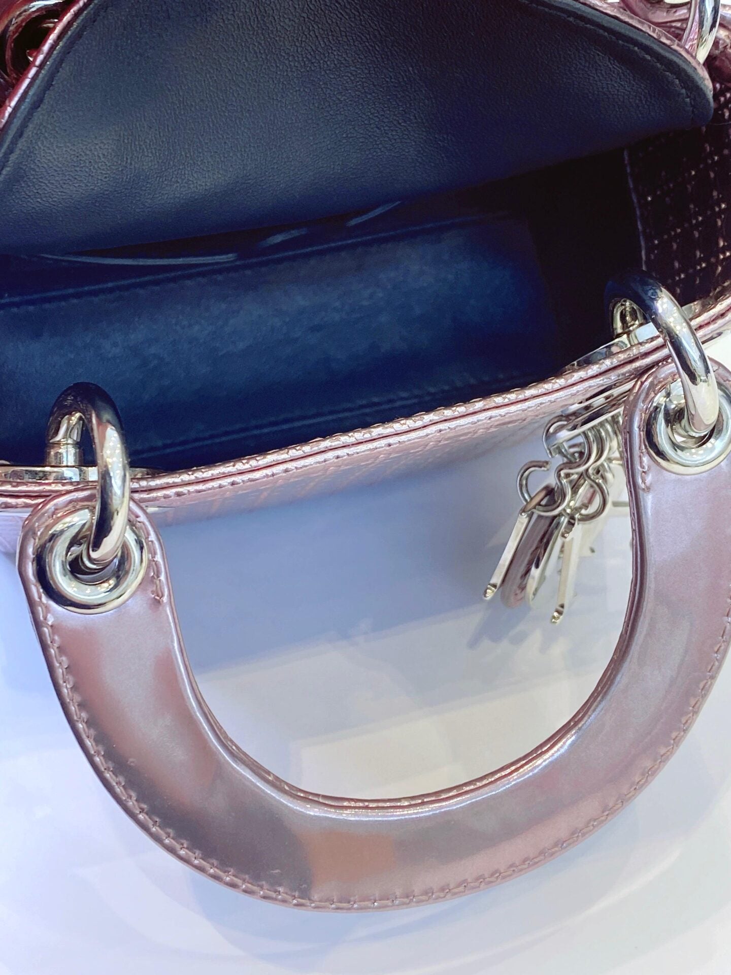 METALLIC PINK LEATHER MICRO LADY DIOR TOTE BAG